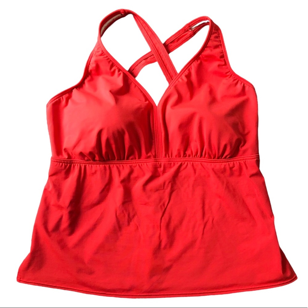 Lands End tankini top red orange 18 DD cross back